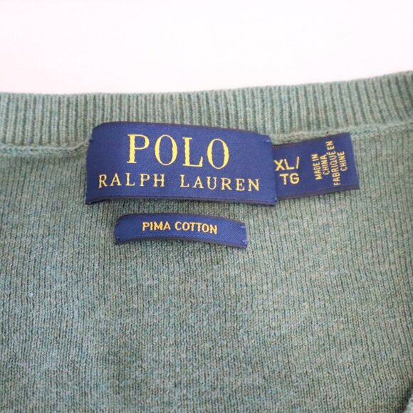 Polo Ralph Lauren Men's V-Neck 100% Pima Cotton Green Red Pony Size XL - Picture 4 of 8